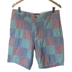 Chaps Mens Size 32 Patchwork Striped Seersucker Chino Shorts Pockets Multicolor